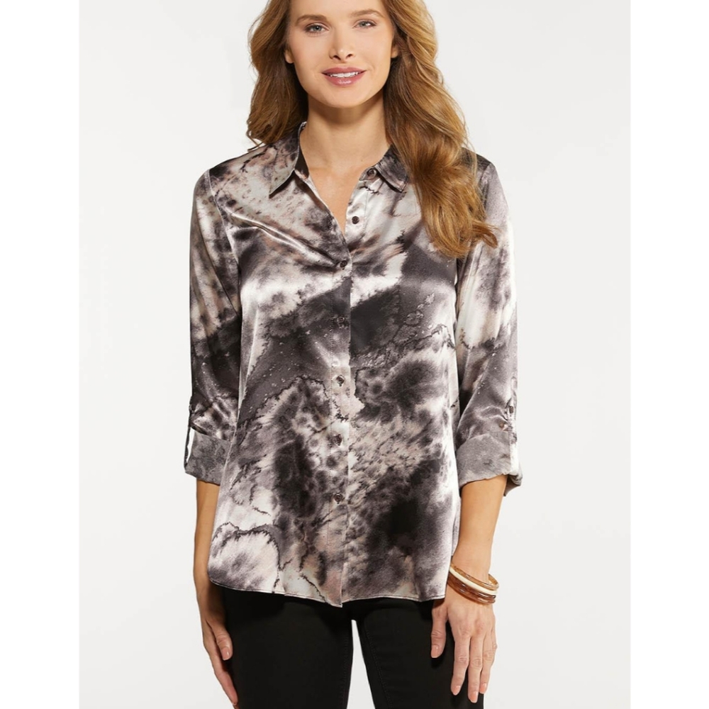 Marbled Satin Button Down Top